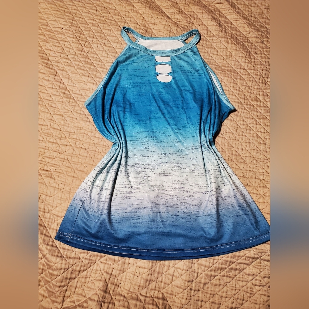 Blue and White Ombre Sleeveless Dress